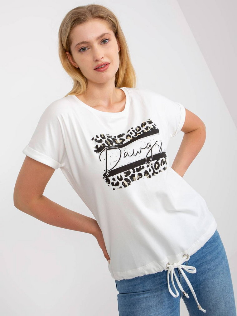 T-shirt plus size biały casual dekolt okrągły rękaw krótki dżety