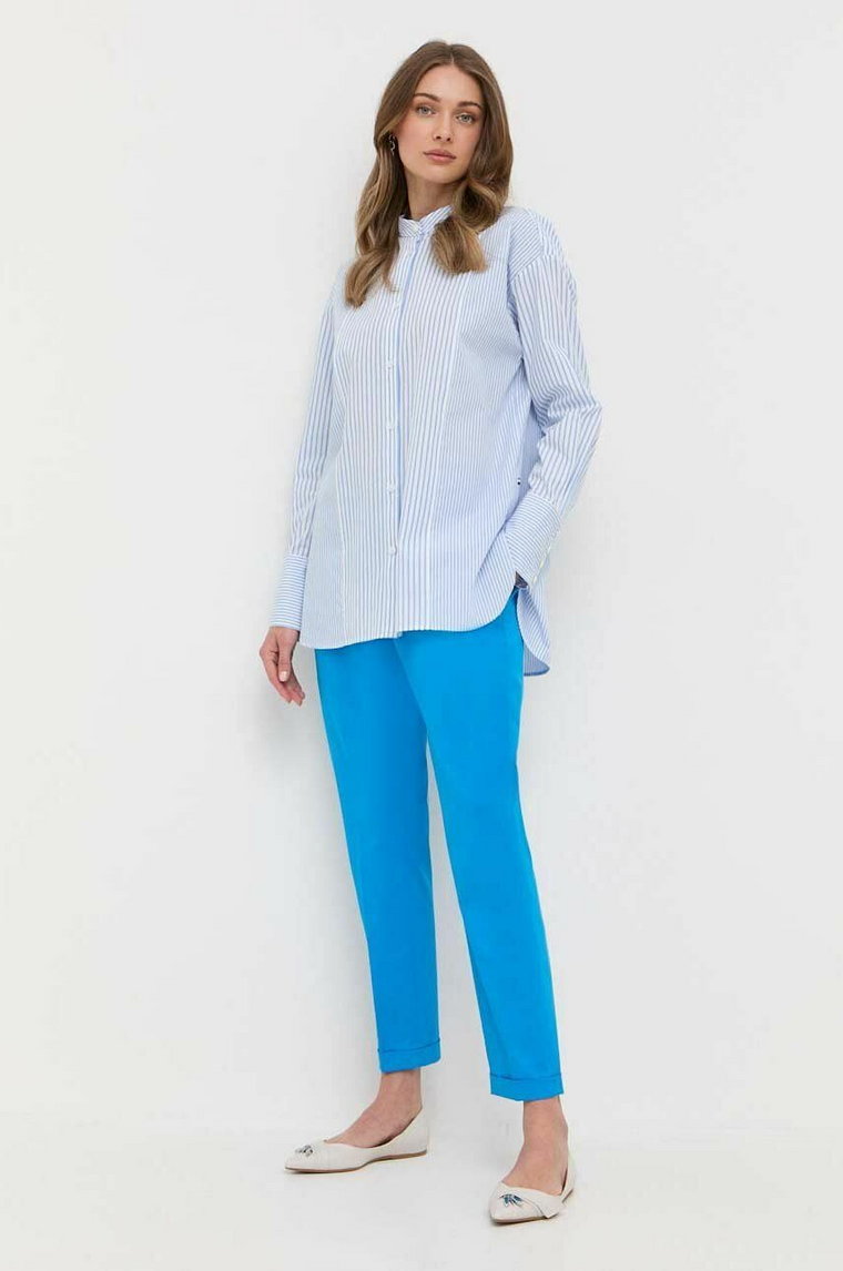 BOSS spodnie damskie kolor niebieski proste high waist 50490057