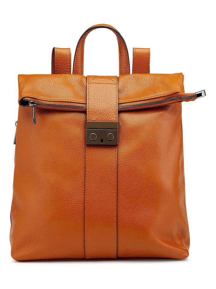 ORE10 Skórzany plecak "Estro" w kolorze jasnobrązowym - 33 x 38 x 14 cm