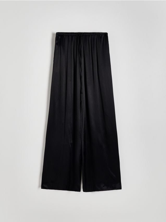 Reserved - Satynowe spodnie palazzo z wiskozy - czarny