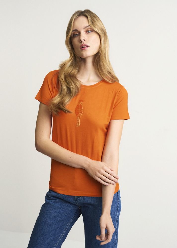Pomarańczowy T-shirt damski z wilgą