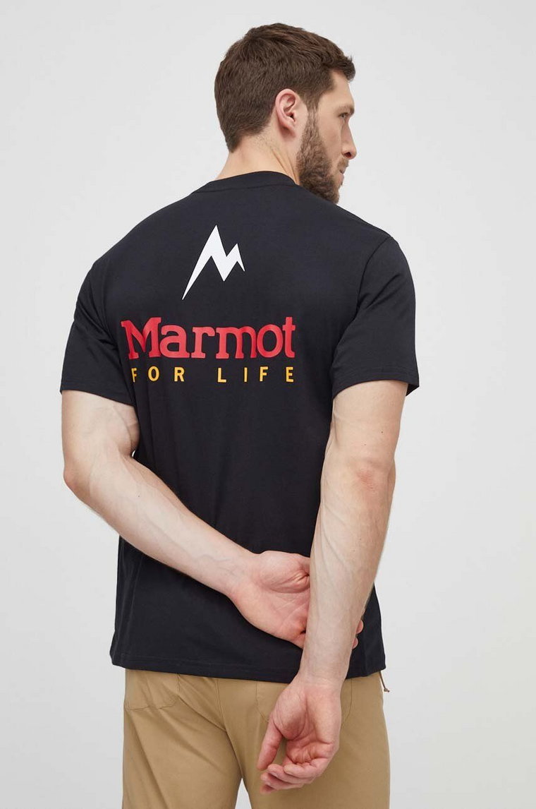 Marmot t-shirt sportowy Marmot For Life kolor czarny z nadrukiem