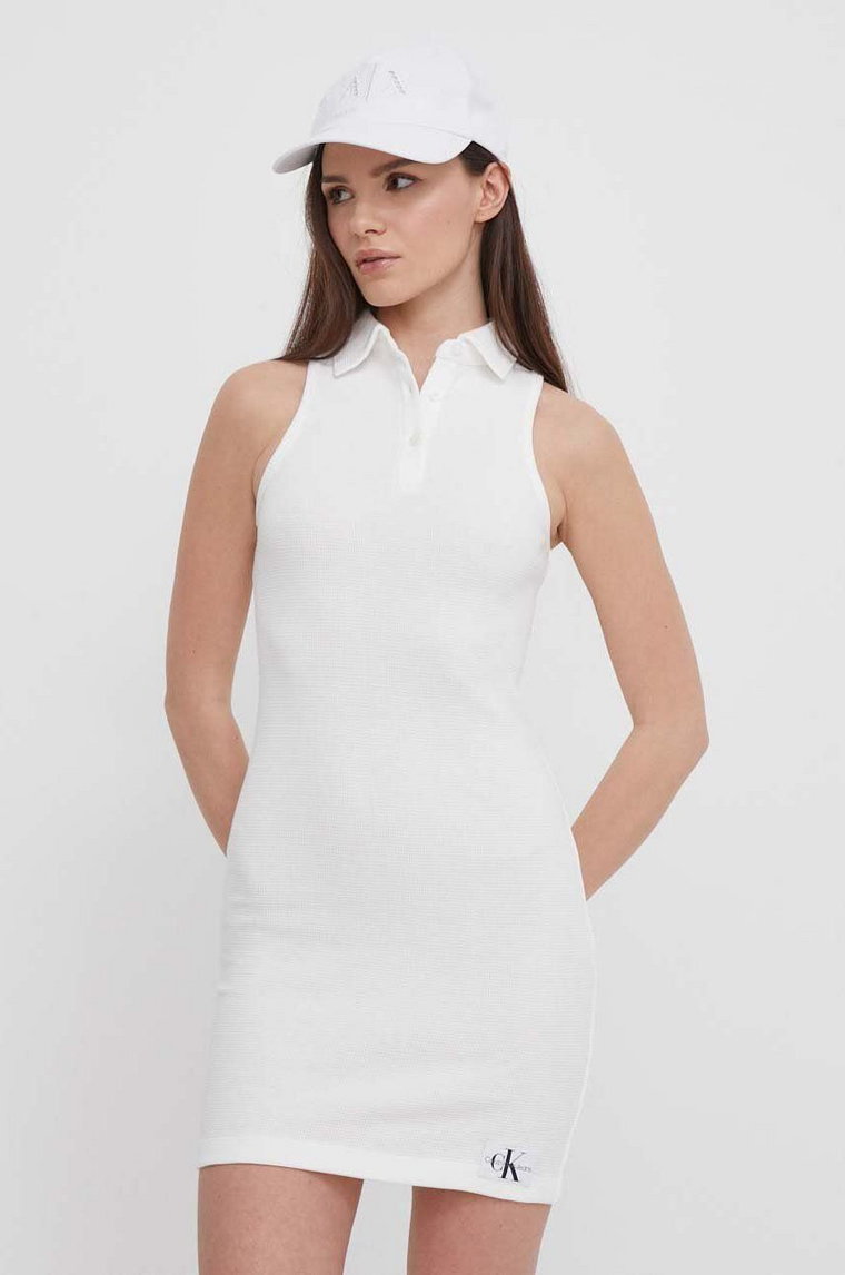 Calvin Klein Jeans sukienka bawełniana kolor biały mini dopasowana