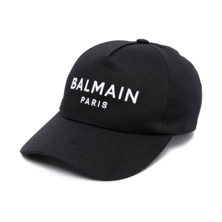 Czarna bawełniana czapka baseballowa z białym logo Balmain