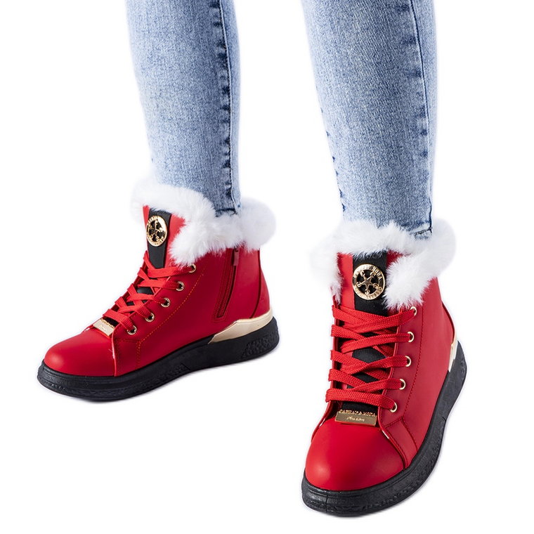 Czerwone sneakersy z białym futerkiem Fiemme