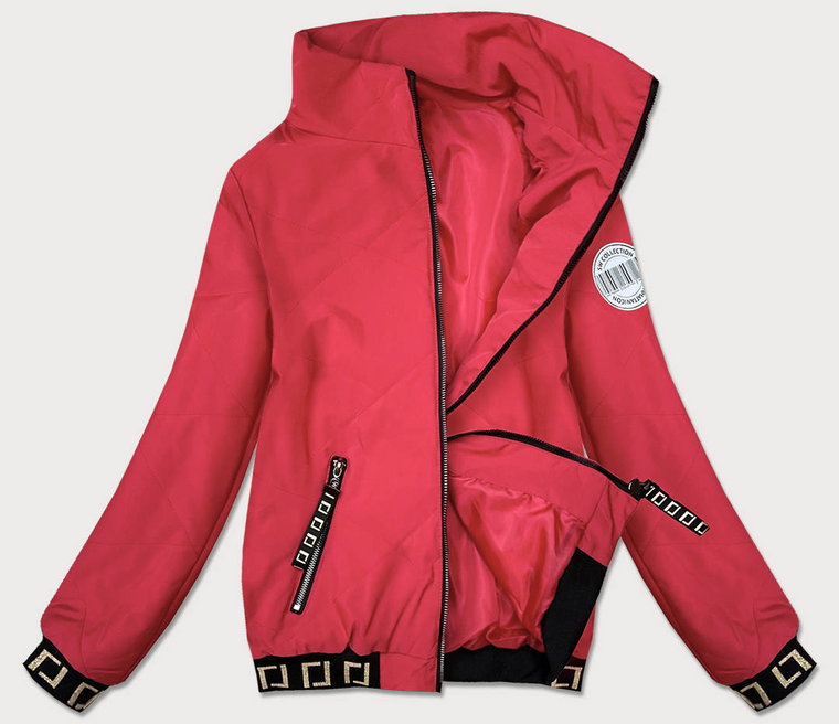 Krótka kurtka damska ze stójką czerwona (b8016-4)
