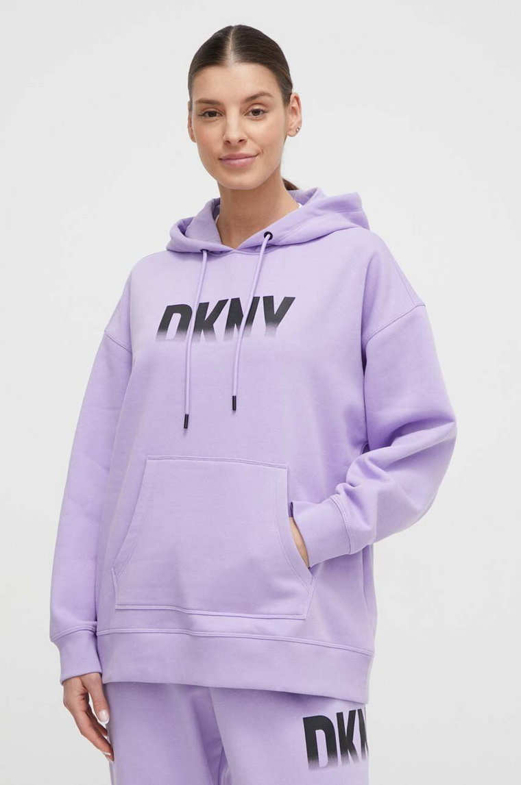 Dkny bluza damska kolor fioletowy z kapturem z nadrukiem DP3T9624