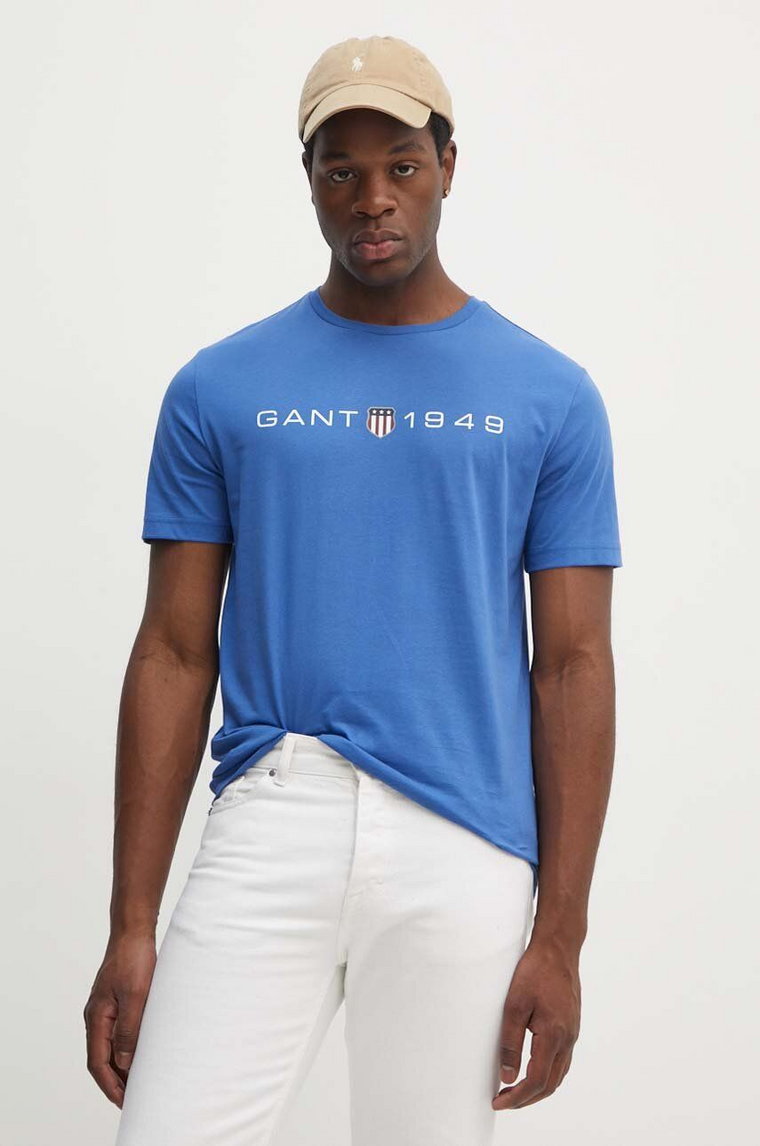 Gant t-shirt bawełniany męski kolor niebieski z nadrukiem