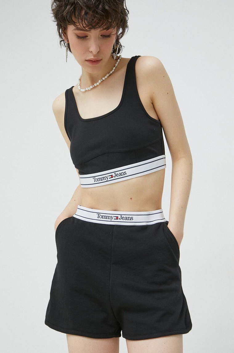 Tommy Jeans szorty damskie kolor czarny gładkie high waist