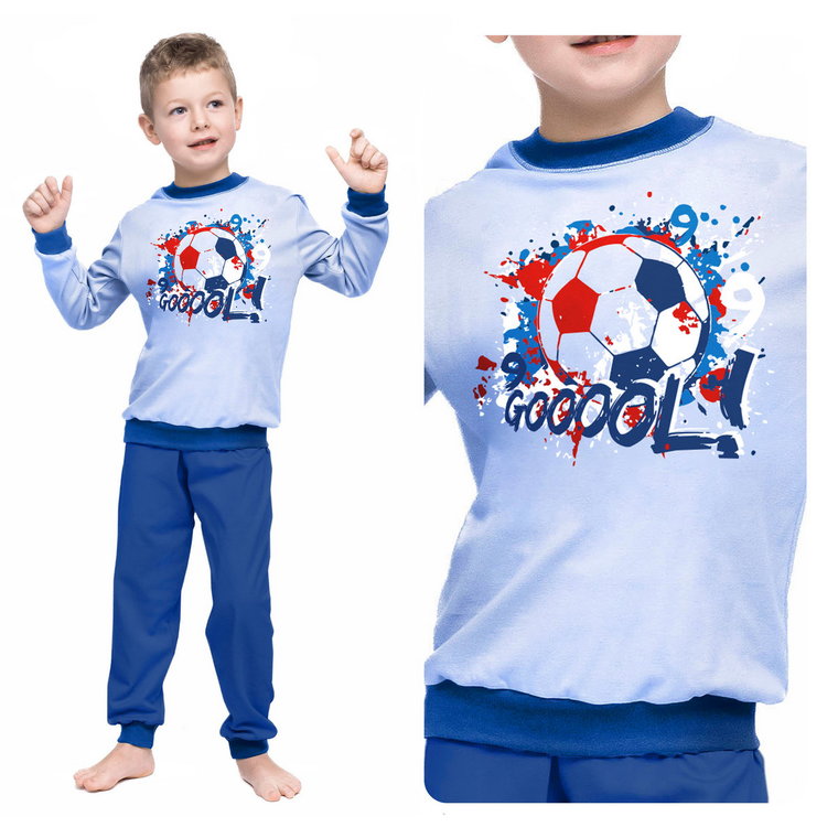 Ciepła Zimowa Piżama Dziecięca Dla Chłopca Na Długi Rękaw Niebieska Piłka 110
