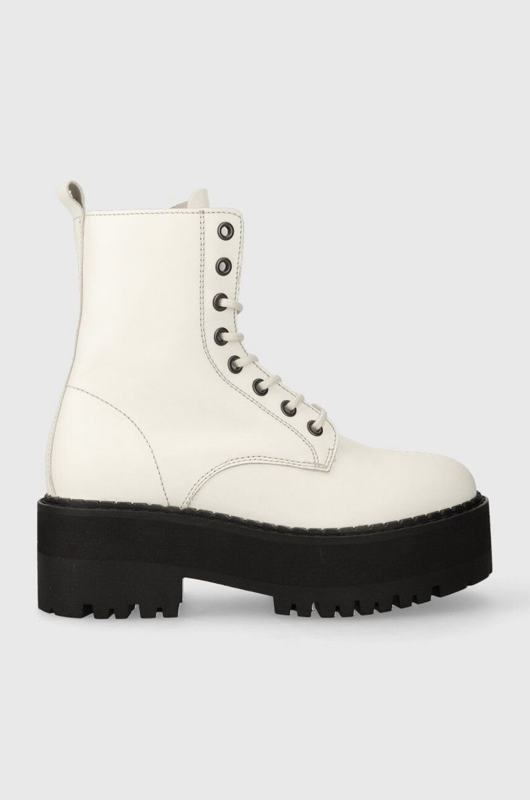 Tommy Jeans workery skórzane TJW BOOT ZIP UP damskie kolor biały na płaskim obcasie EN0EN02305