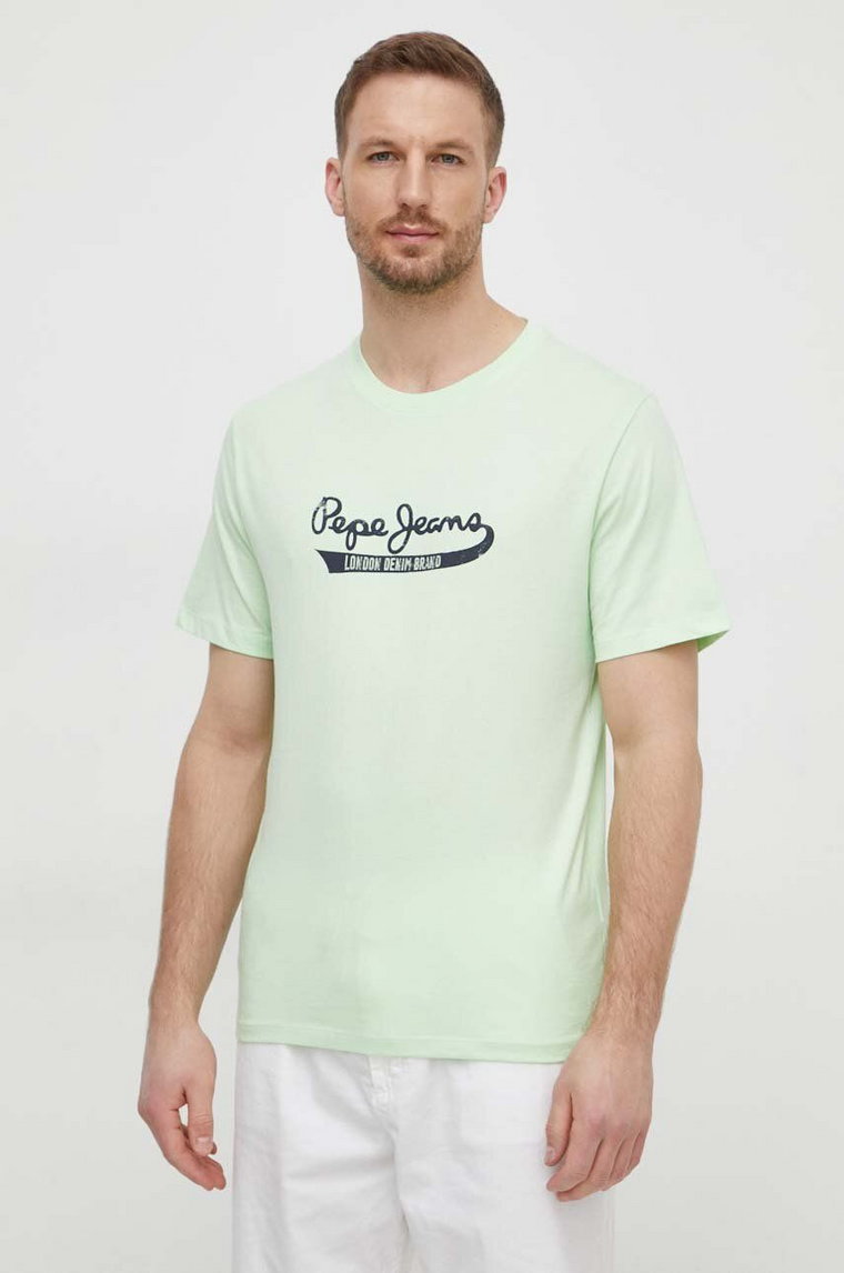 Pepe Jeans t-shirt bawełniany męski kolor zielony z nadrukiem