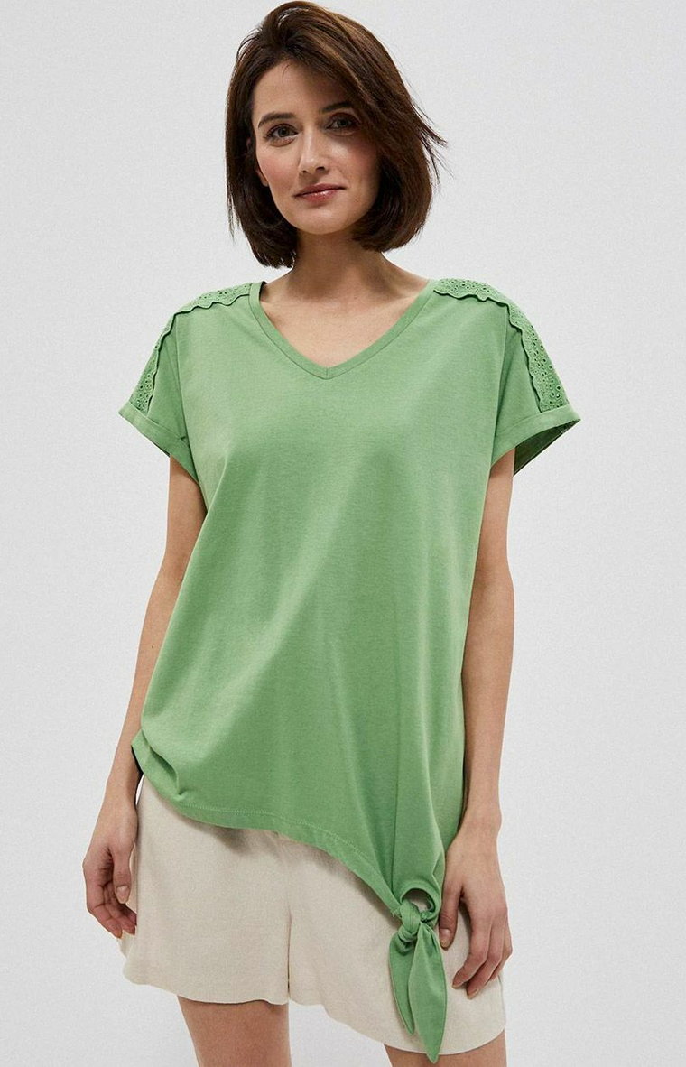 3820 Bawełniana bluzka z wiązaniem, Kolor zielony, Rozmiar S, Moodo