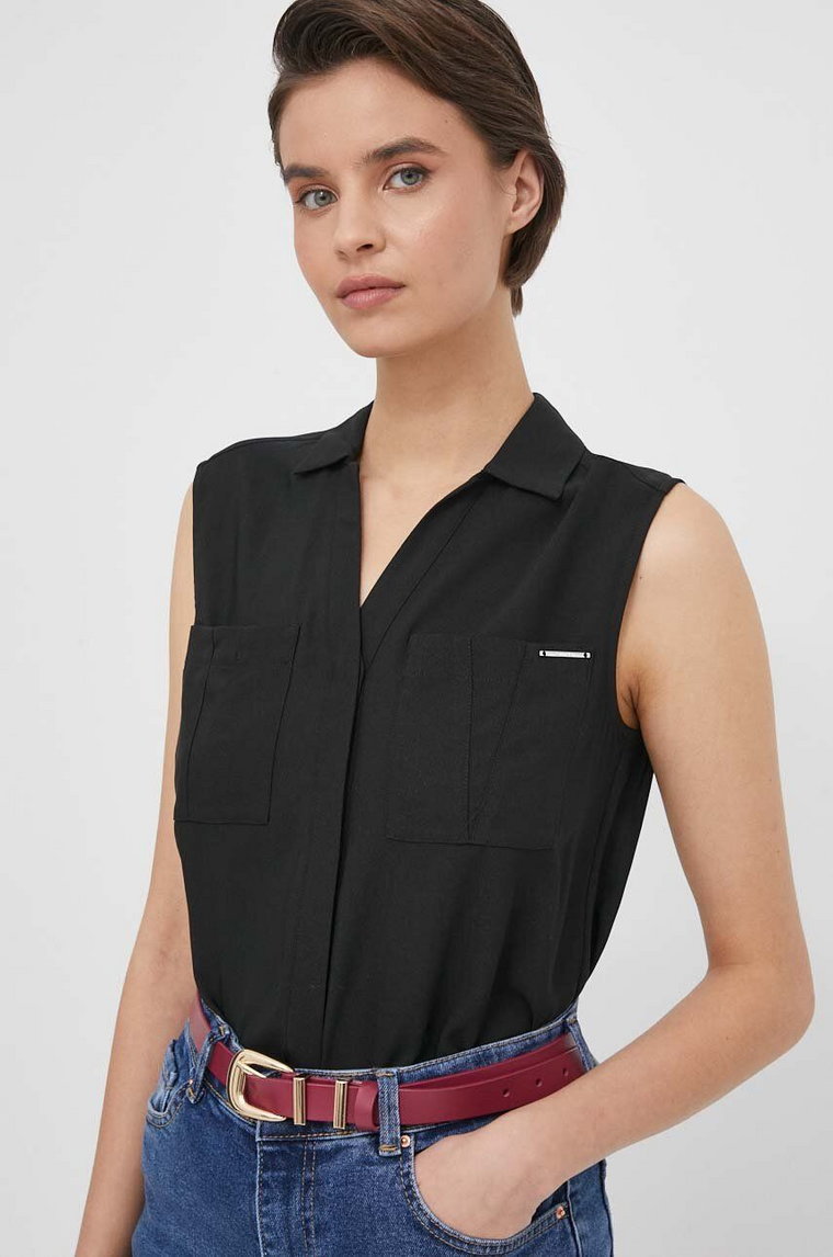 Calvin Klein koszula damska kolor czarny regular z kołnierzykiem klasycznym