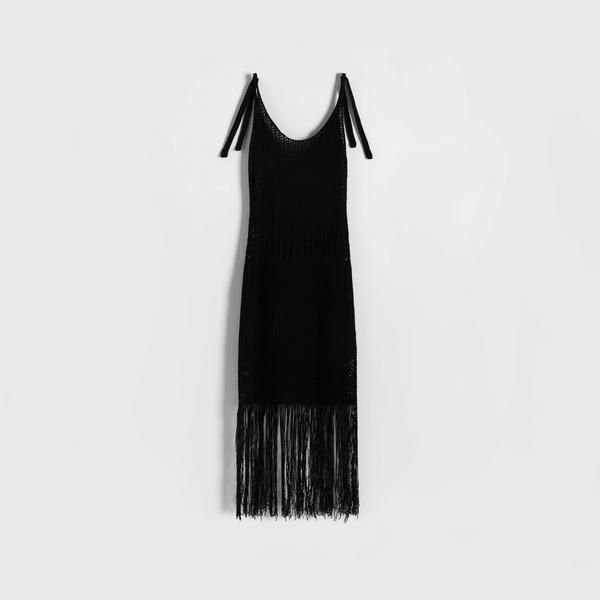 Reserved - Sukienka z frędzlami - Czarny