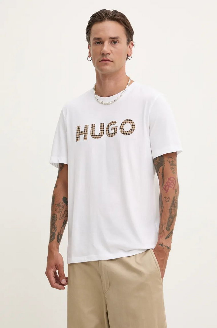 HUGO t-shirt bawełniany męski kolor biały z nadrukiem 50519724