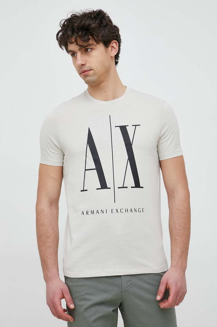 Armani Exchange t-shirt bawełniany kolor beżowy z nadrukiem