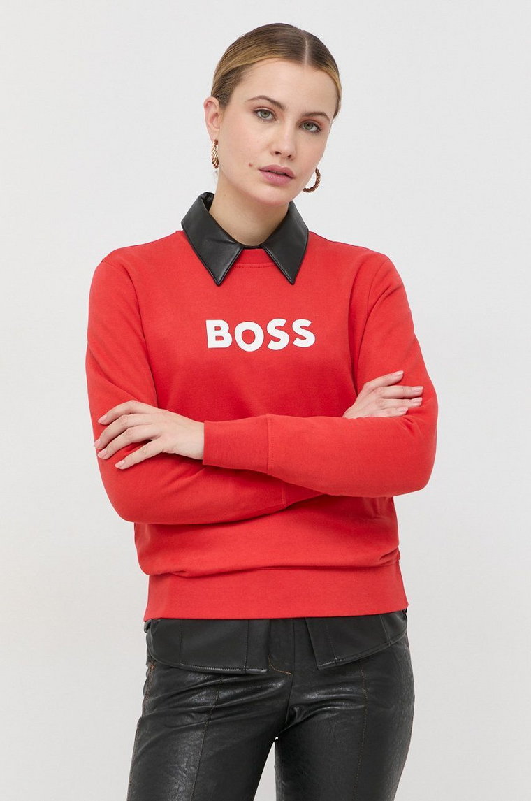 BOSS bluza bawełniana 50468357 damska kolor czerwony z nadrukiem