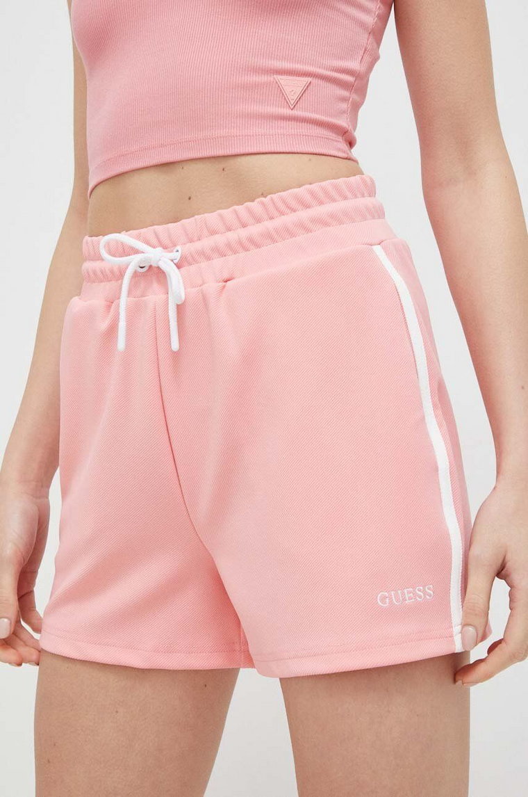 Guess szorty damskie kolor różowy wzorzyste high waist