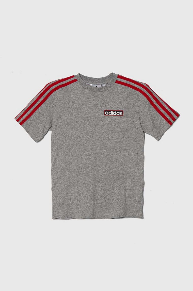 adidas Originals t-shirt bawełniany dziecięcy kolor szary z aplikacją