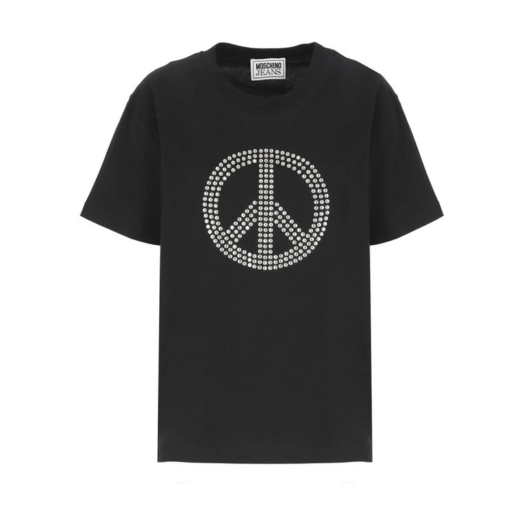 Czarna bawełniana koszulka z logo Peace Moschino