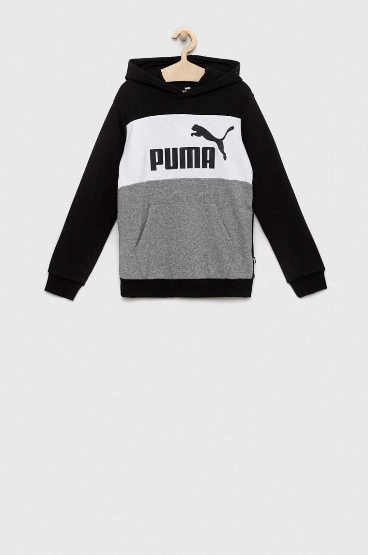 Puma bluza dziecięca ESS Colorblock Hoodie TR B kolor czarny z kapturem wzorzysta