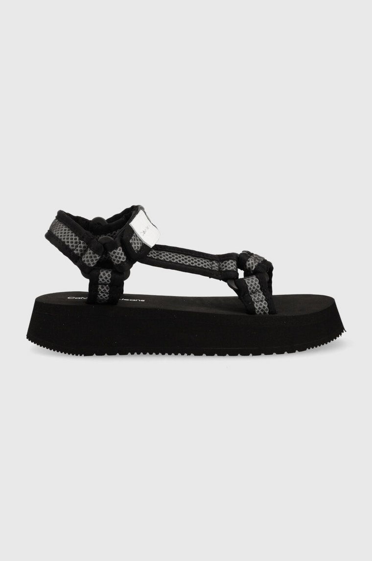 Calvin Klein Jeans sandały PREFRESATO SANDAL WEBBING XRAY damskie kolor czarny na platformie YW0YW00969