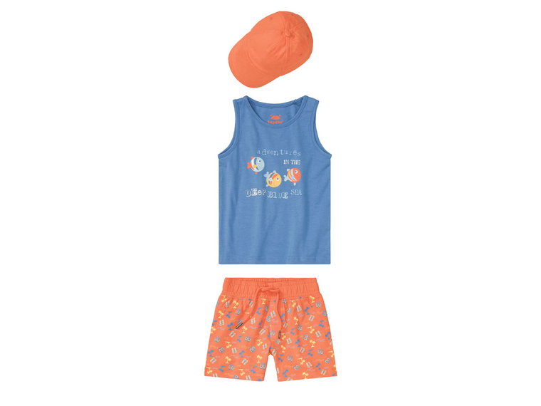 lupilu Komplet chłopięcy (koszulka + spodenki + czapka) (86/92, Pomarańczowy/niebieski)