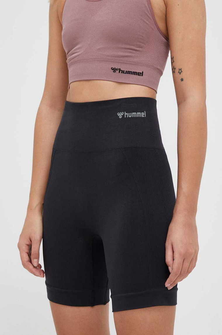 Hummel szorty treningowe hmlTIF SEAMLESS SHORTS kolor czarny gładkie high waist 214151