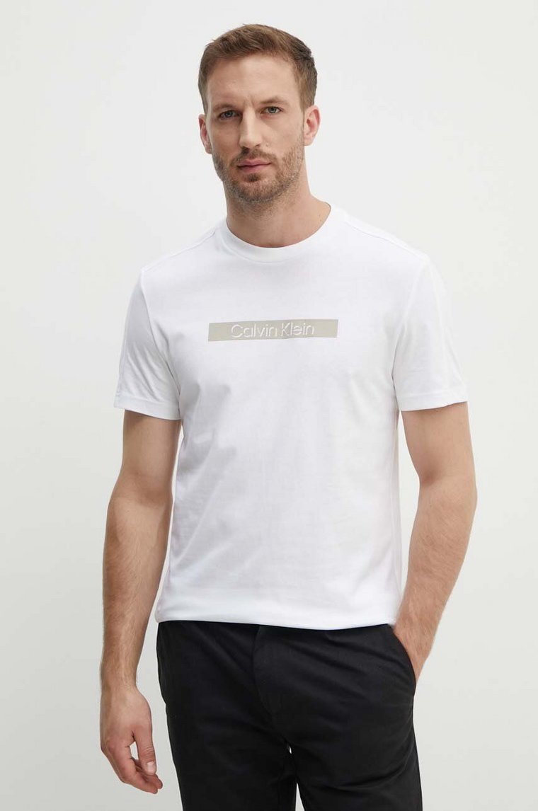 Calvin Klein t-shirt bawełniany męski kolor biały z nadrukiem K10K113110