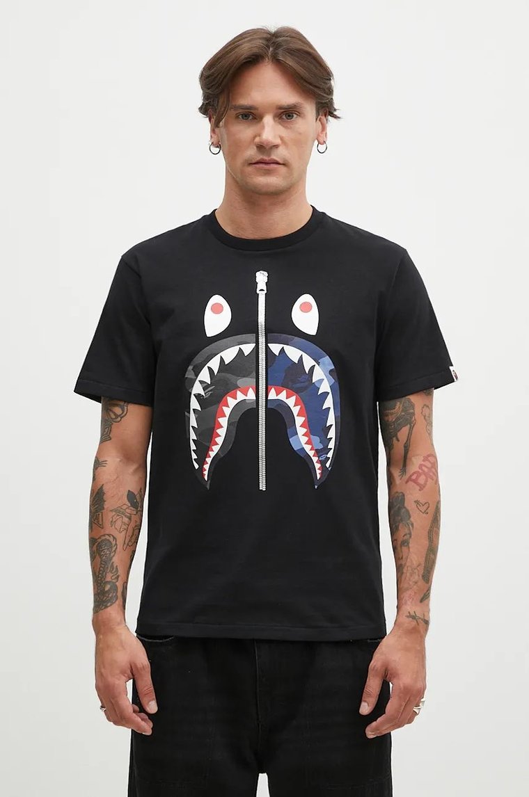 A Bathing Ape t-shirt bawełniany Color Camo Separate Shark męski kolor czarny z nadrukiem 1K80110021