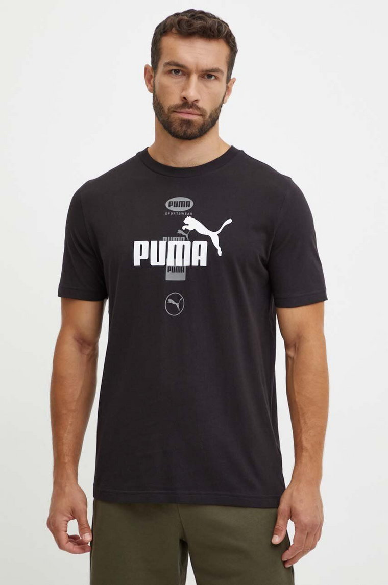 Puma t-shirt bawełniany męski kolor czarny z nadrukiem 681738