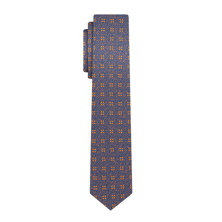 Krawat miedziany/brązowy w pomarańczowe kwiaty EM 16