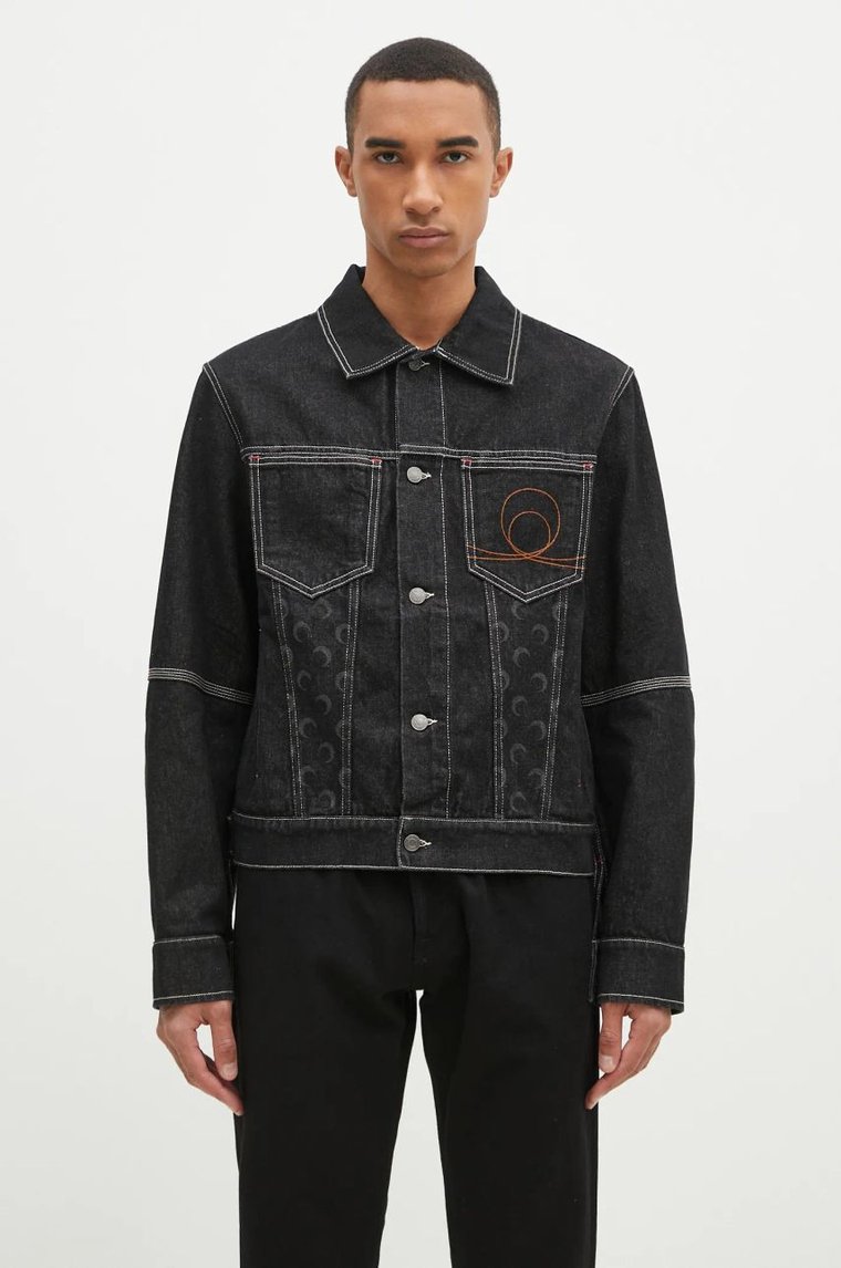 Marine Serre kurtka jeansowa Moon Laser Denim Trucker Jacket męska kolor czarny przejściowa MJA063A.RDEN0001