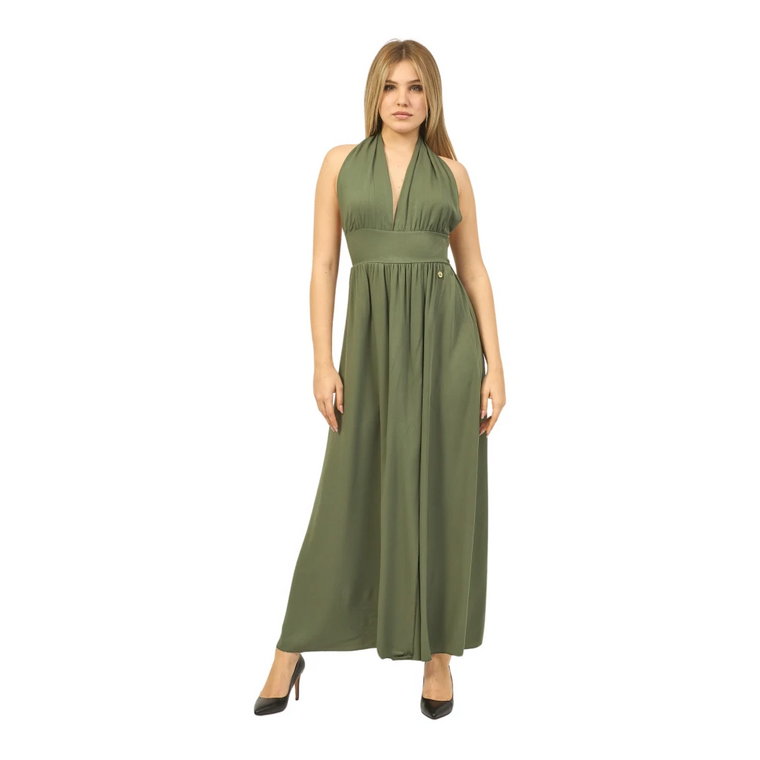Zielona Sukienka Maxi z Odkrytymi Plecami YES ZEE