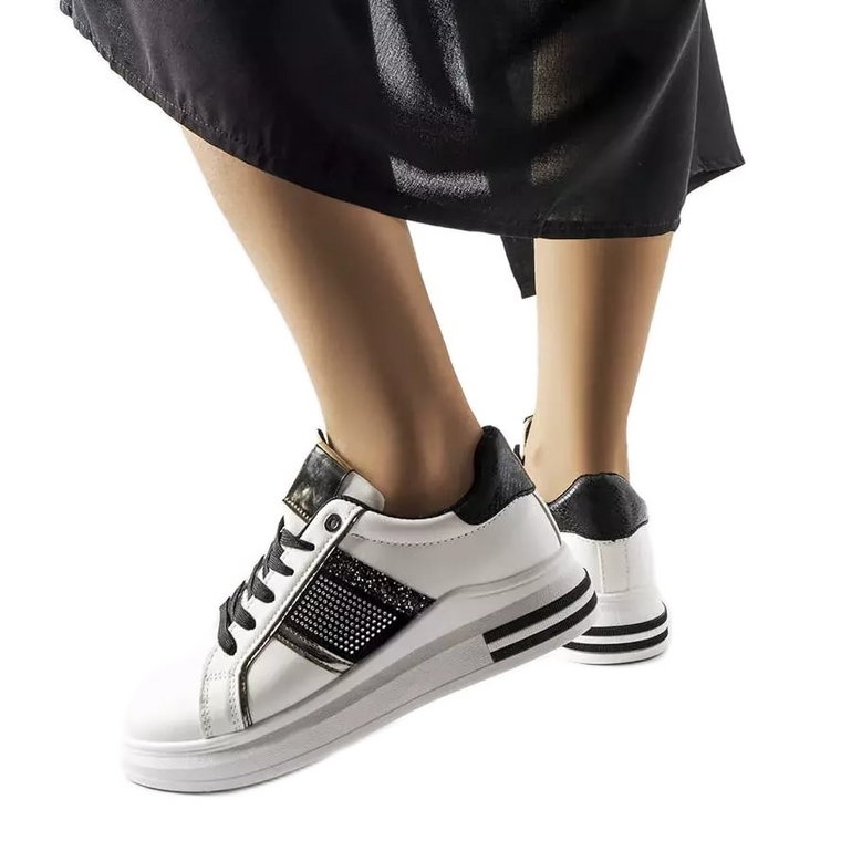 Inna Biało-czarne sneakersy z cyrkoniami Xarles białe