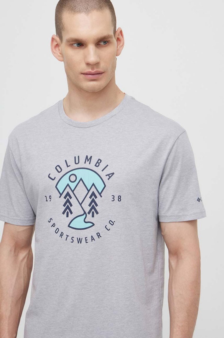 Columbia t-shirt bawełniany Rapid Ridge męski kolor szary z nadrukiem 1888813