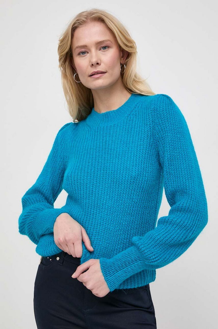 Morgan sweter z domieszką wełny MINA damski kolor niebieski