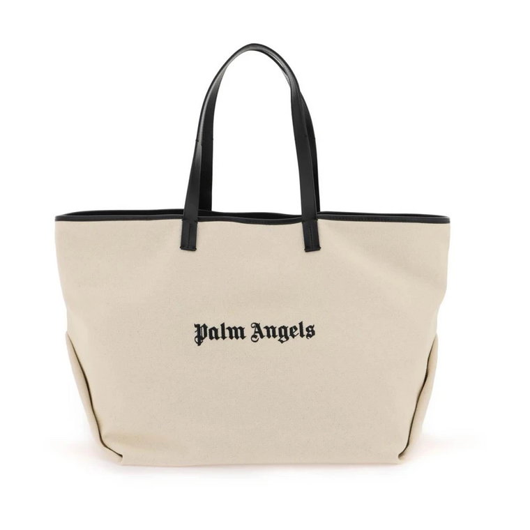 Torba z Kanwy z Skórzanymi Wykończeniami i Haftowanym Logo Palm Angels