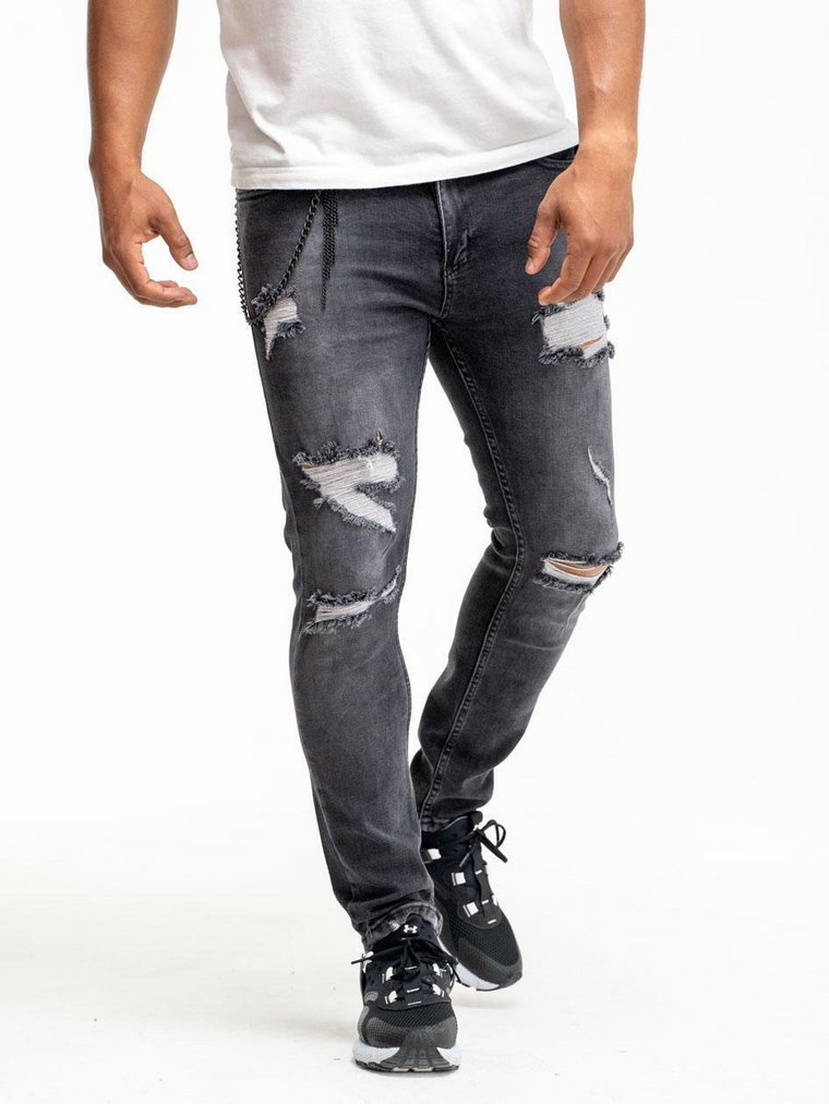 Spodnie Jeansowe Z Uszkodzeniami Skinny Męskiec Rodeo Laser Czarne i8 Denim Damage