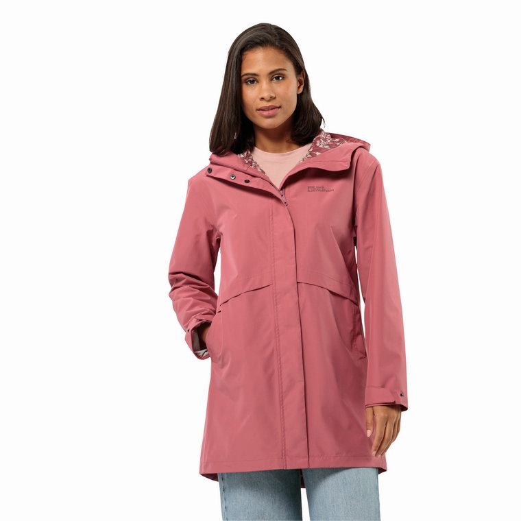 Damski płaszcz przeciwdeszczowy Jack Wolfskin CAPE WEST COAT W soft pink - XS