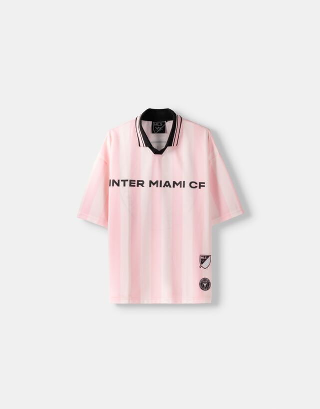 Bershka Koszulka Polo Z Siateczki W Paski Inter Miami Cf Mężczyzna M Różowy