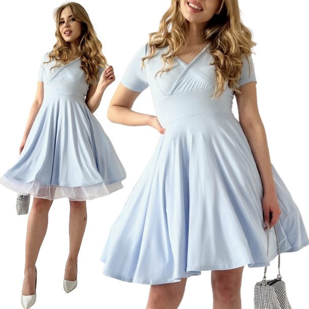 Sukienka PIN UP błękitna PRODUKT POLSKI rozkloszowana baby blue z koła midi