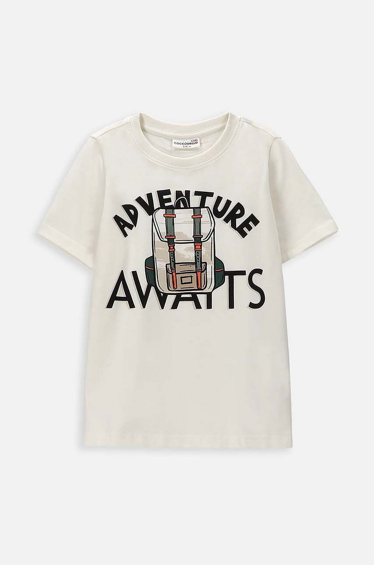 Coccodrillo t-shirt dziecięcy kolor beżowy z nadrukiem