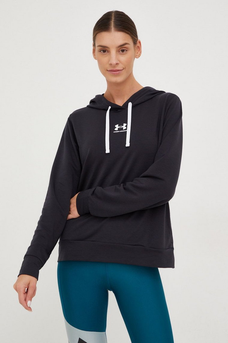 Under Armour bluza damska kolor czarny z kapturem z nadrukiem