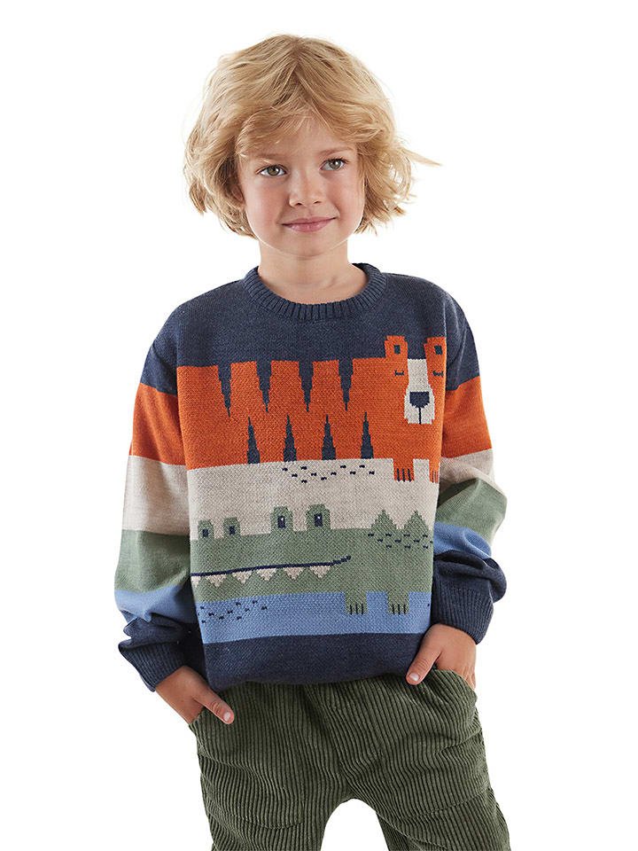 Denokids Sweter "Animals" w kolorze granatowym