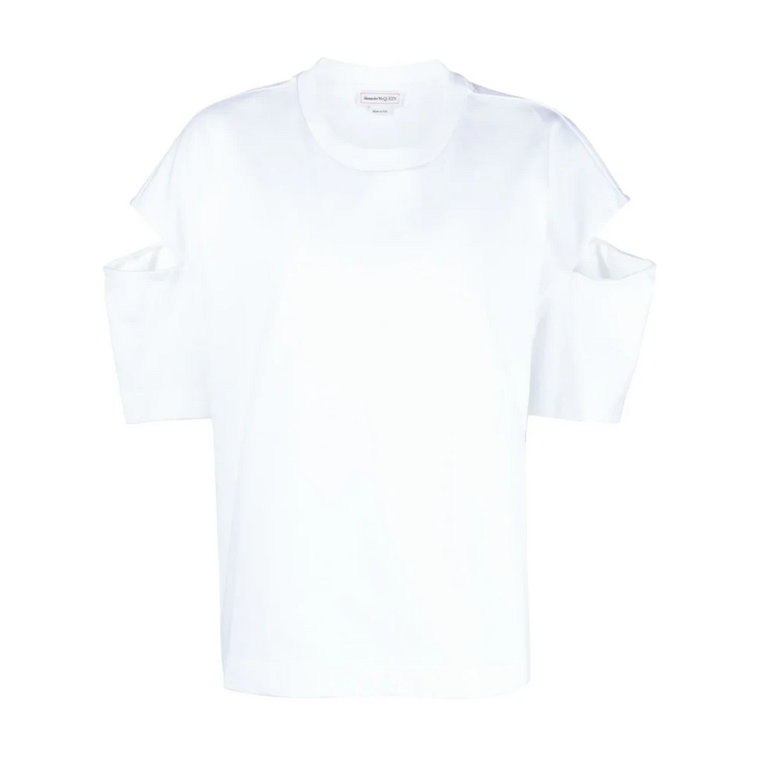 Biała koszulka z wyciętymi ramionami Alexander McQueen