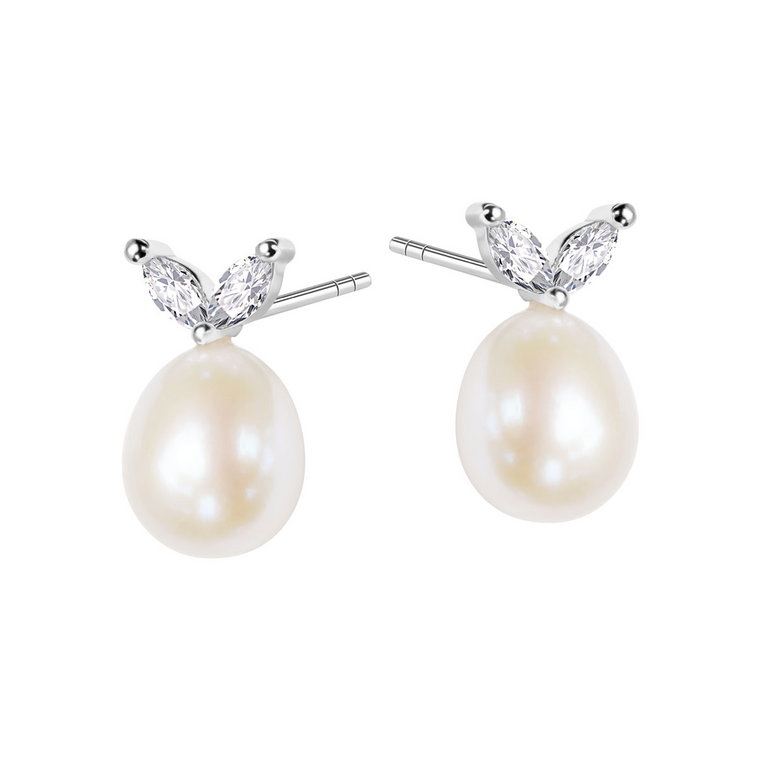 Kolczyki srebrne z perłami i cyrkoniami - Pearls of Sky