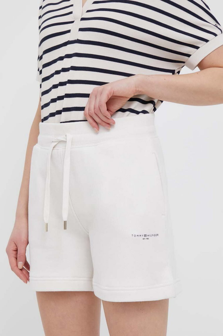 Tommy Hilfiger szorty damskie kolor biały gładkie high waist