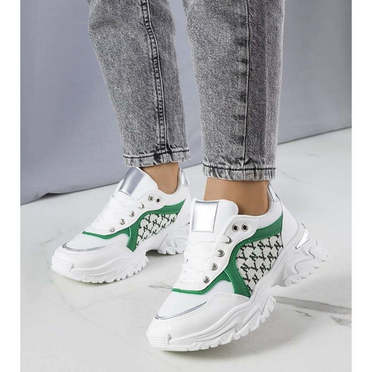 Biało-zielone sneakersy damskie Florival białe